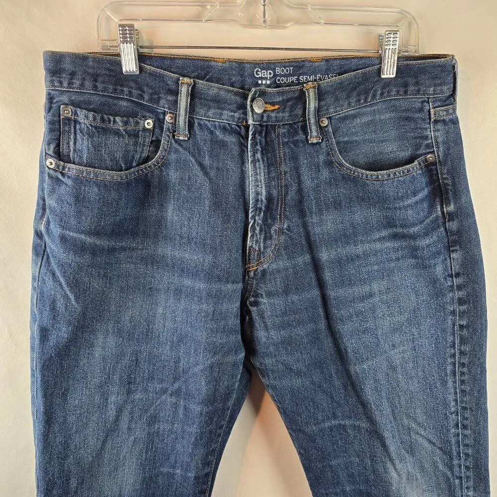 Gap Jeans Mens 36x28 Blue Denim Boot Cut Straight Leg Classic Dark Whiskering